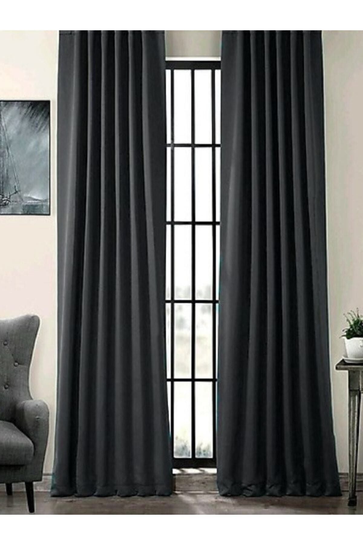 DEVRIM OLIVYA TEKSTIL Luxury 1st Class Custom-Made Anthracite Blackout Lightproof Curtain with Extra Pleat 1