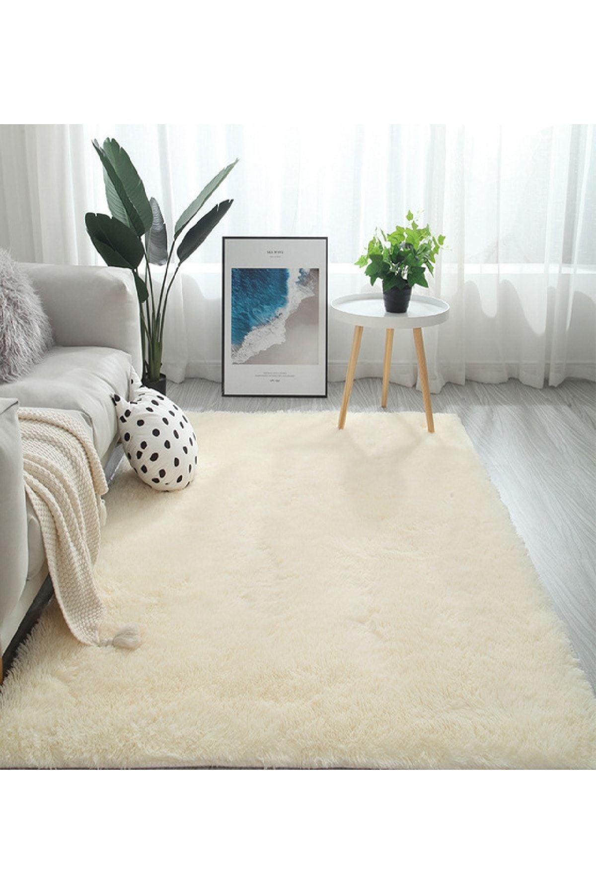 ALgorand Home Cream Color Plush Carpet with Rabbit Fur Feel Antibacterial 1