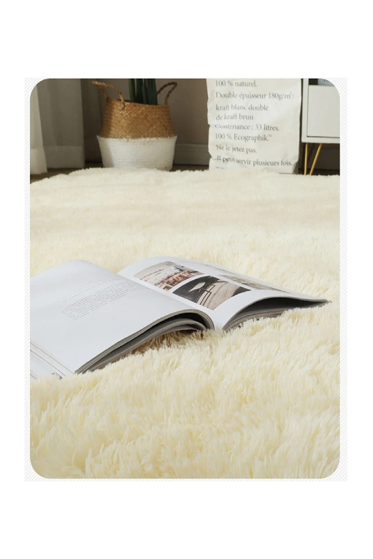 ALgorand Home Cream Color Plush Carpet with Rabbit Fur Feel Antibacterial 2