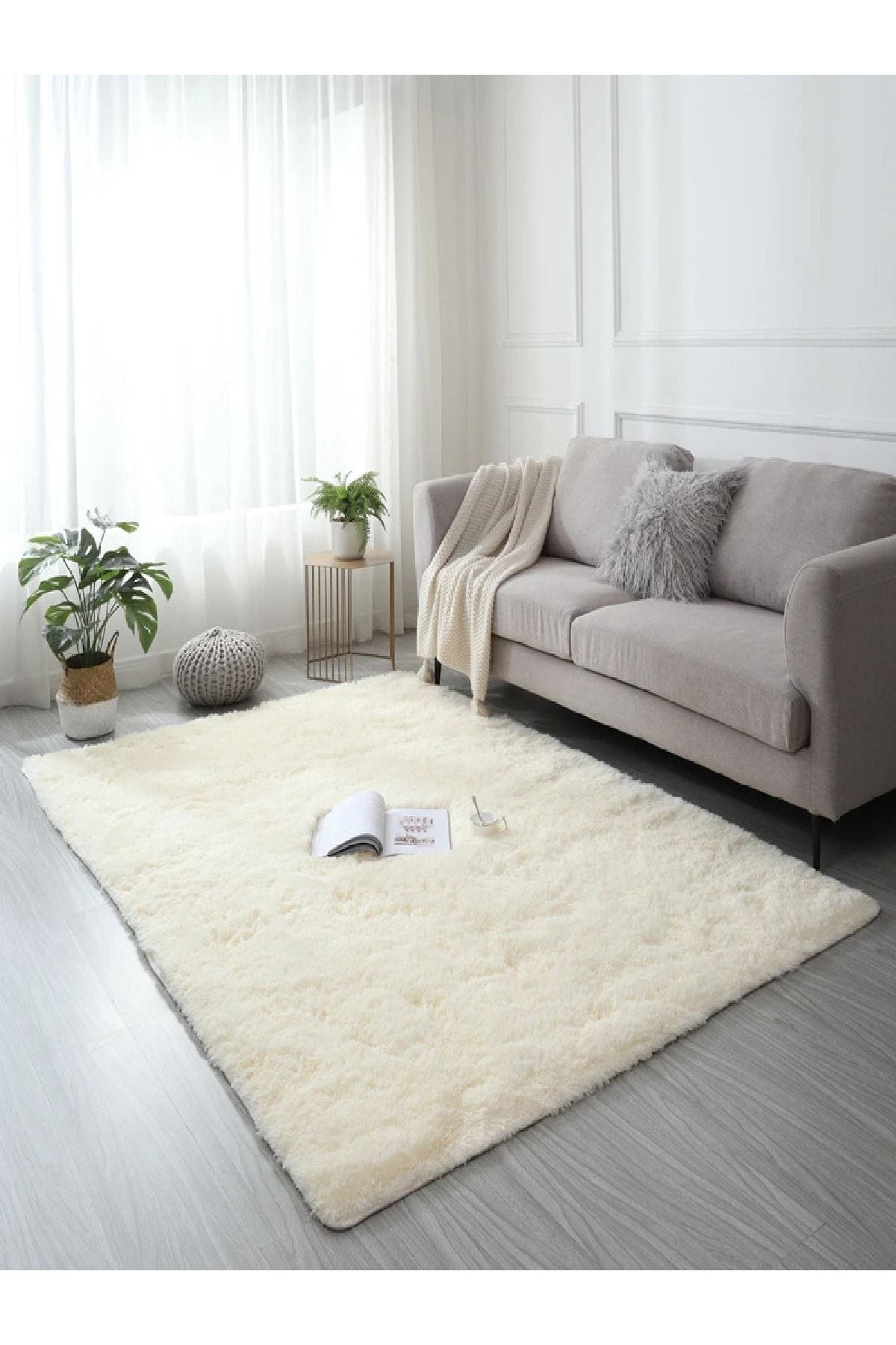 ALgorand Home Cream Color Plush Carpet with Rabbit Fur Feel Antibacterial 3