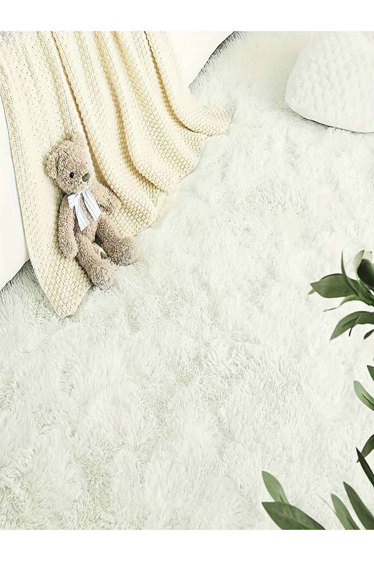 ALgorand Home Cream Color Plush Carpet with Rabbit Fur Feel Antibacterial 4