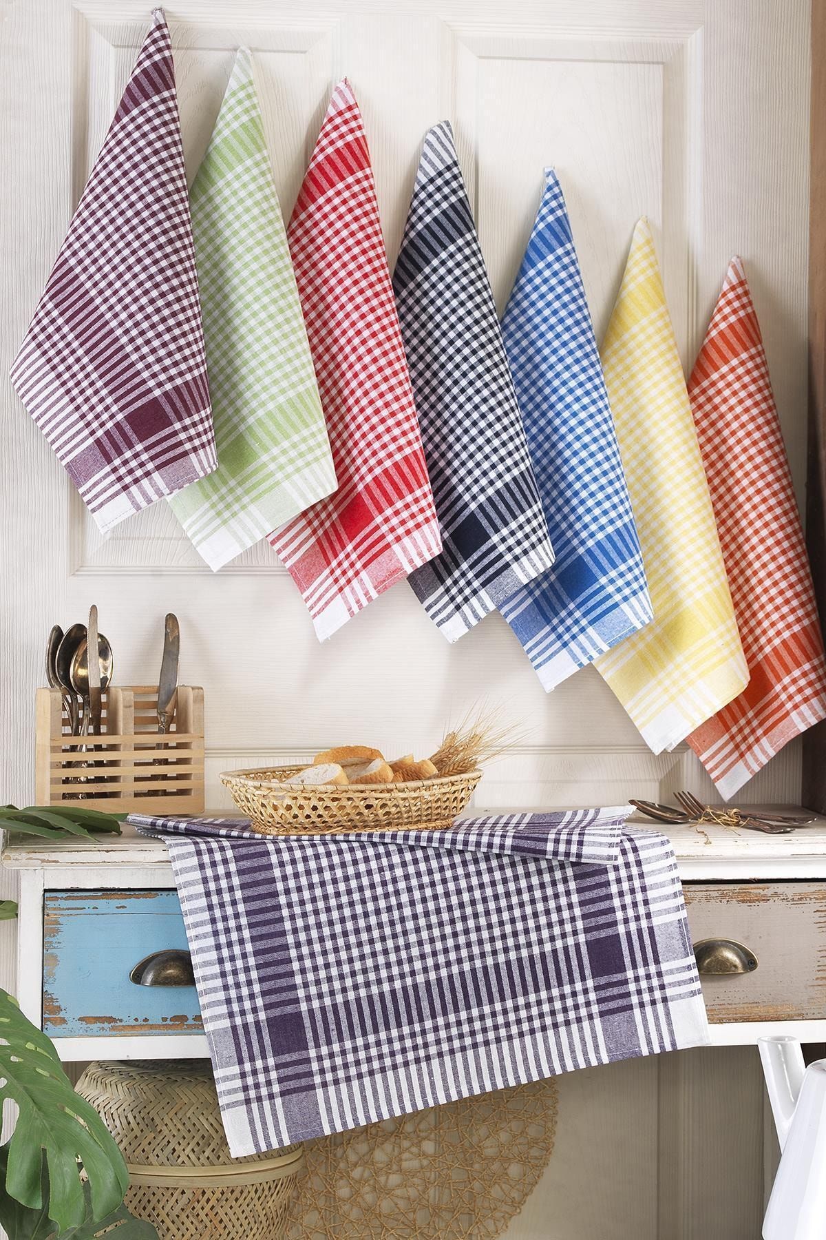 LENA 50x70 8-Piece Checkered Drying Cloth 1