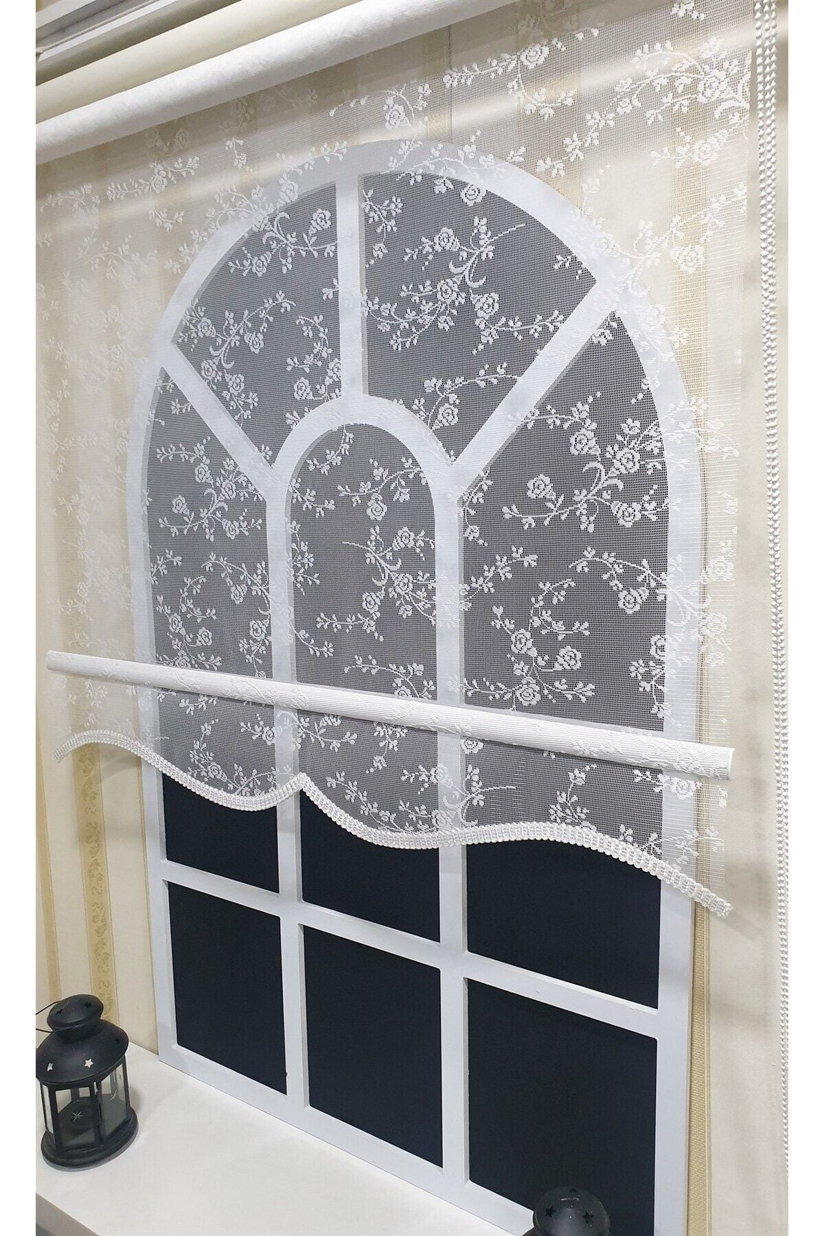 KORUTEKS Double Mechanism Ivory White Tulle Curtain And Ivory Roller Blind Kt4003 2