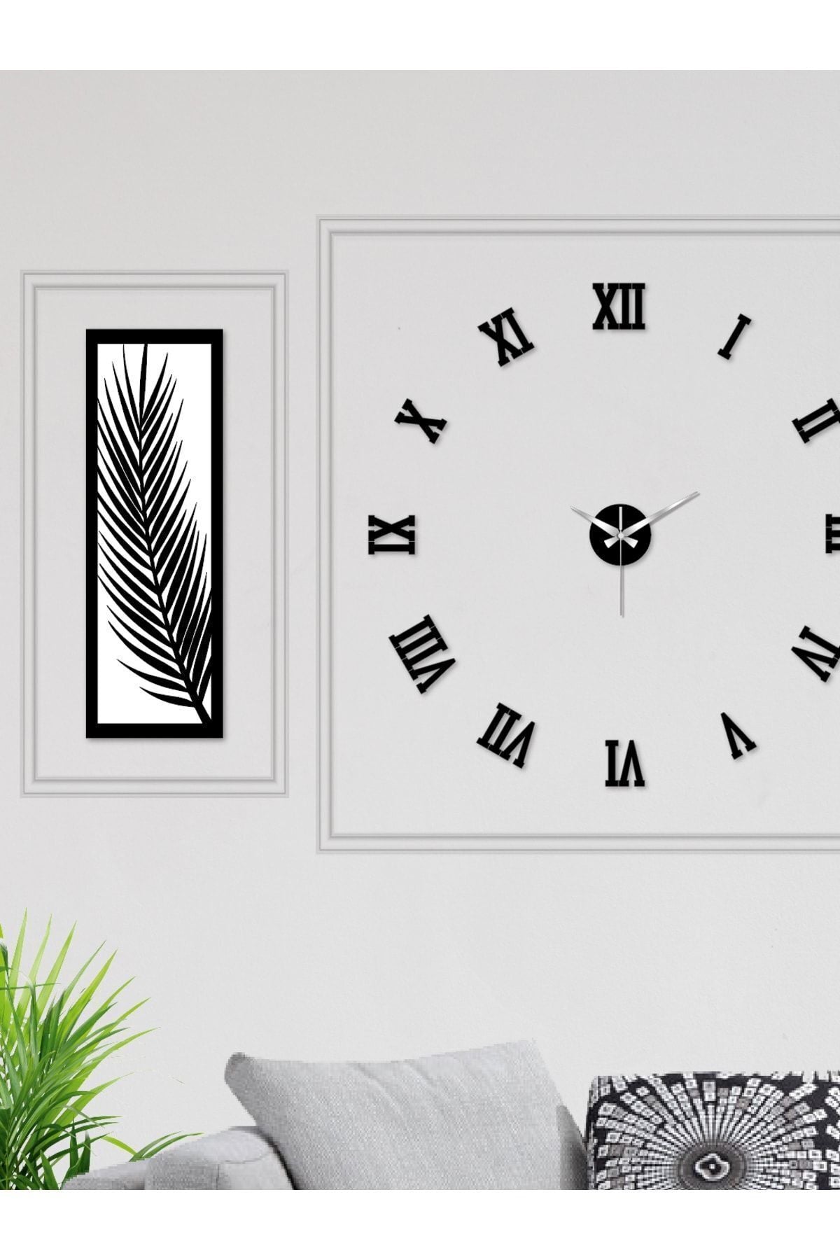 Wooden Factory 3-Piece Wall Clock Set with Natural Wooden Frame Palm Leaves and UV Panel 2