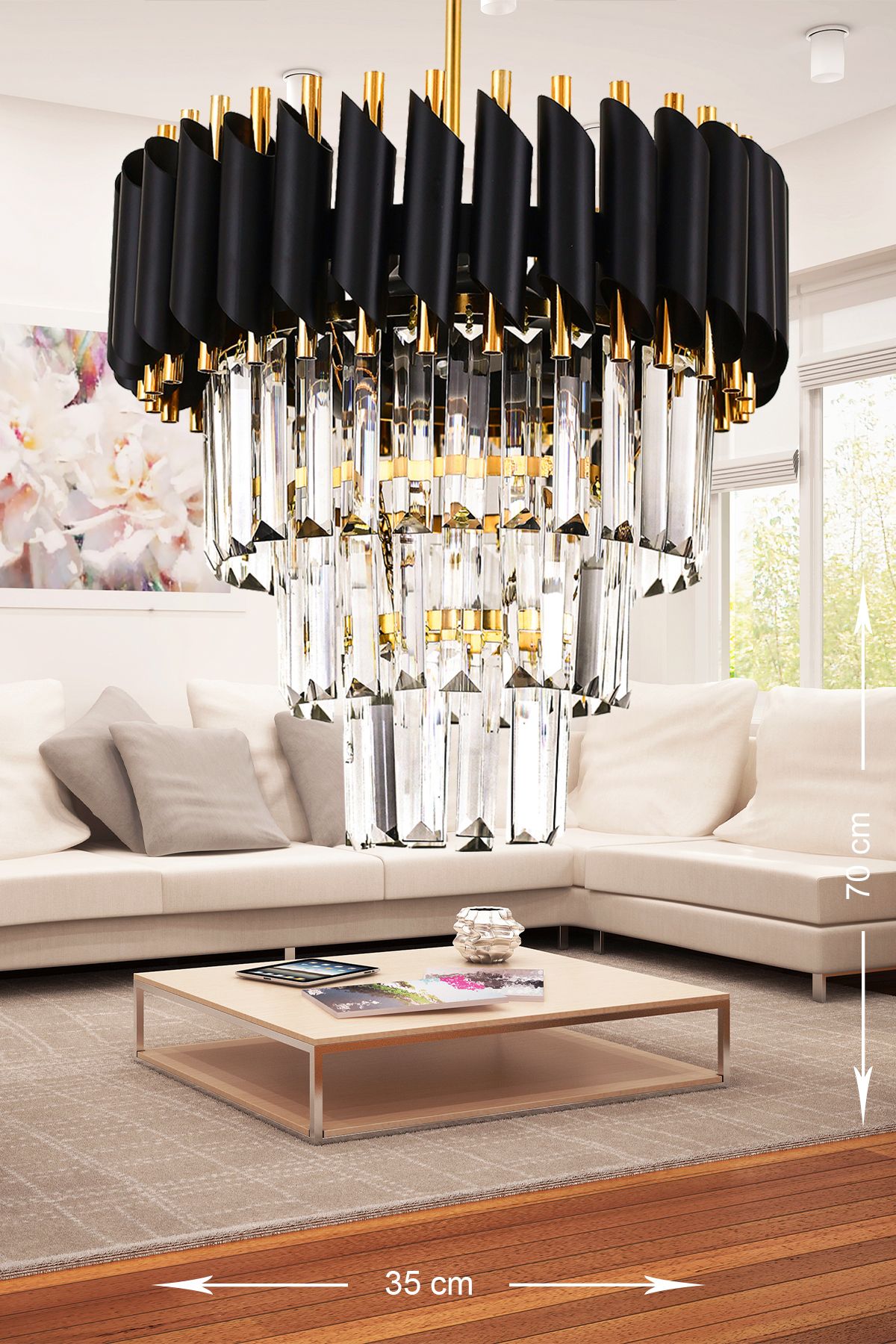 Avizemoda Palmira 35' Crystal Luxury Chandelier - (Black - Gold) 1