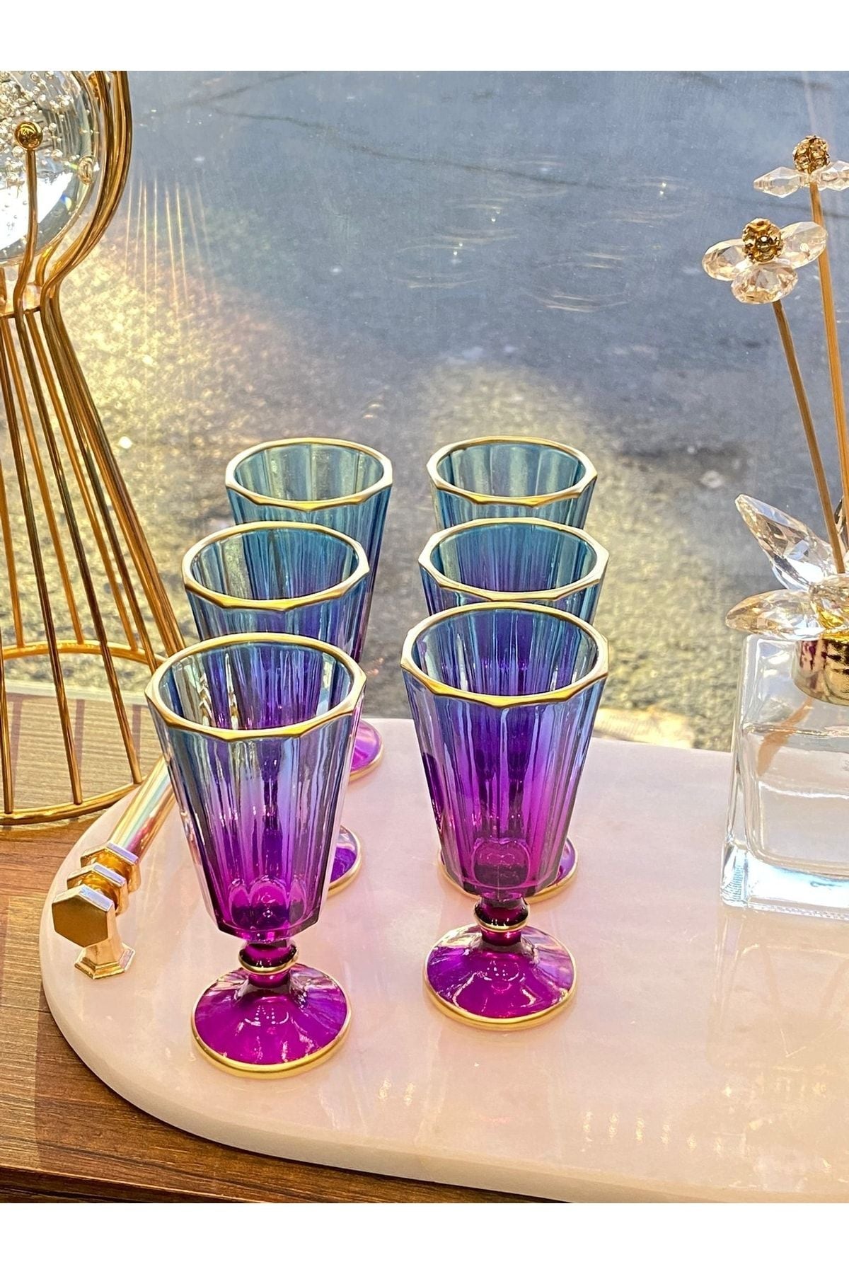 YzHome 6-Piece Colored Gilded Coffee Accompanying Water Glass Set 4