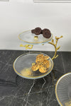 MAY HOME Lux Gold Glass Serving Stand & 2-Tier Gold Detailed Glass Plate Serving Stand 1