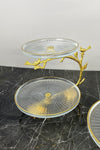 MAY HOME Lux Gold Glass Serving Stand & 2-Tier Gold Detailed Glass Plate Serving Stand 2