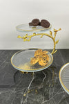 MAY HOME Lux Gold Glass Serving Stand & 2-Tier Gold Detailed Glass Plate Serving Stand 3