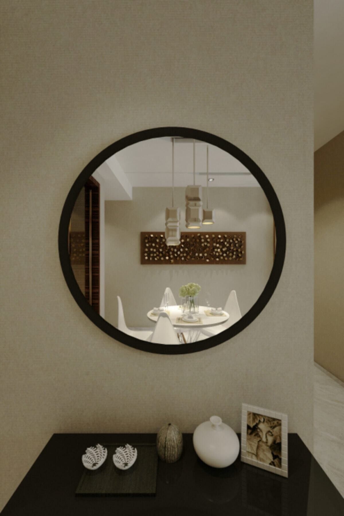 Fatma Keskinoğlu İkizler Çeyiz Merlin Decorative Console Mirror Matte Black 59cm 2