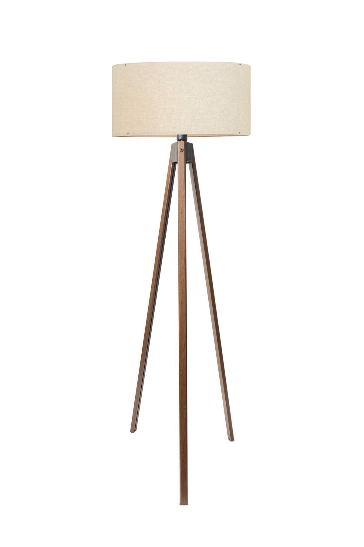 HOMING Desert Beige Round Fabric Cylindrical Shade Wooden Tripod Floor Lamp Ayd-2581 2