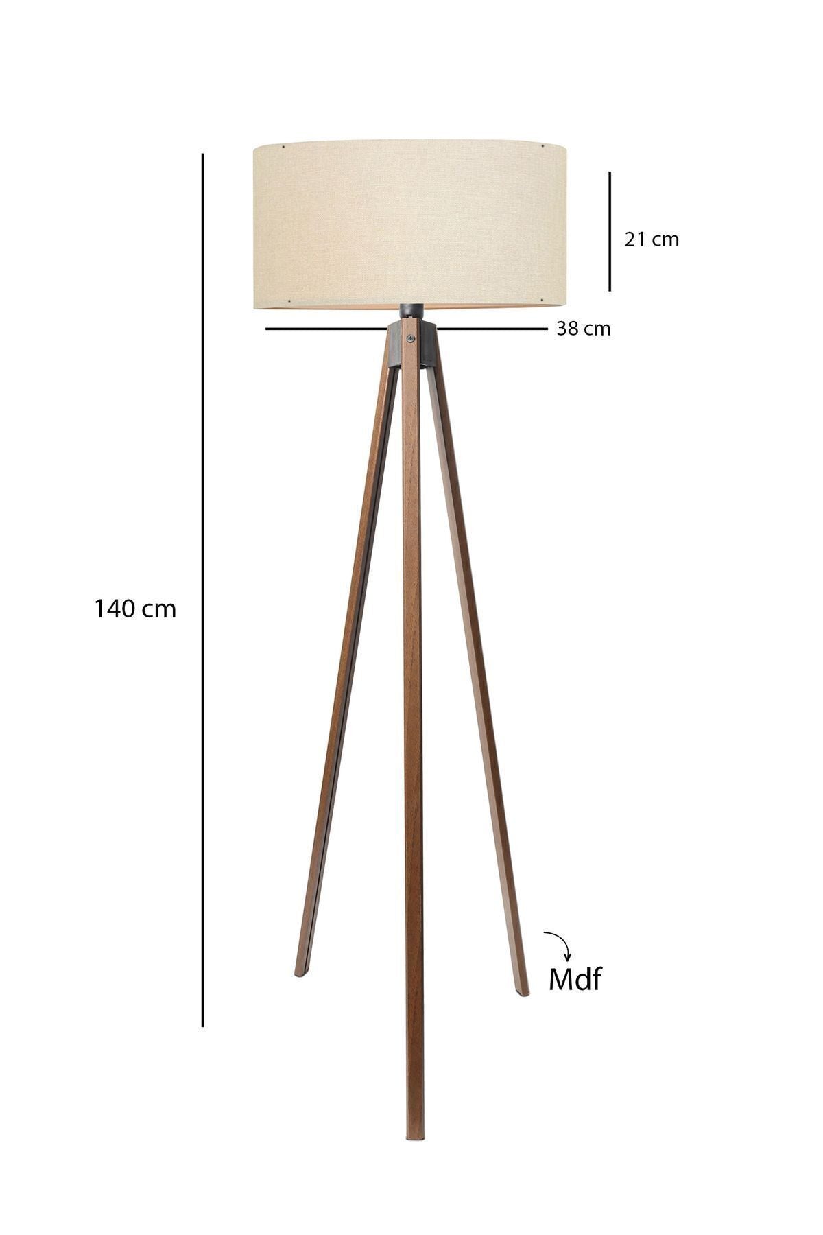 HOMING Desert Beige Round Fabric Cylindrical Shade Wooden Tripod Floor Lamp Ayd-2581 3