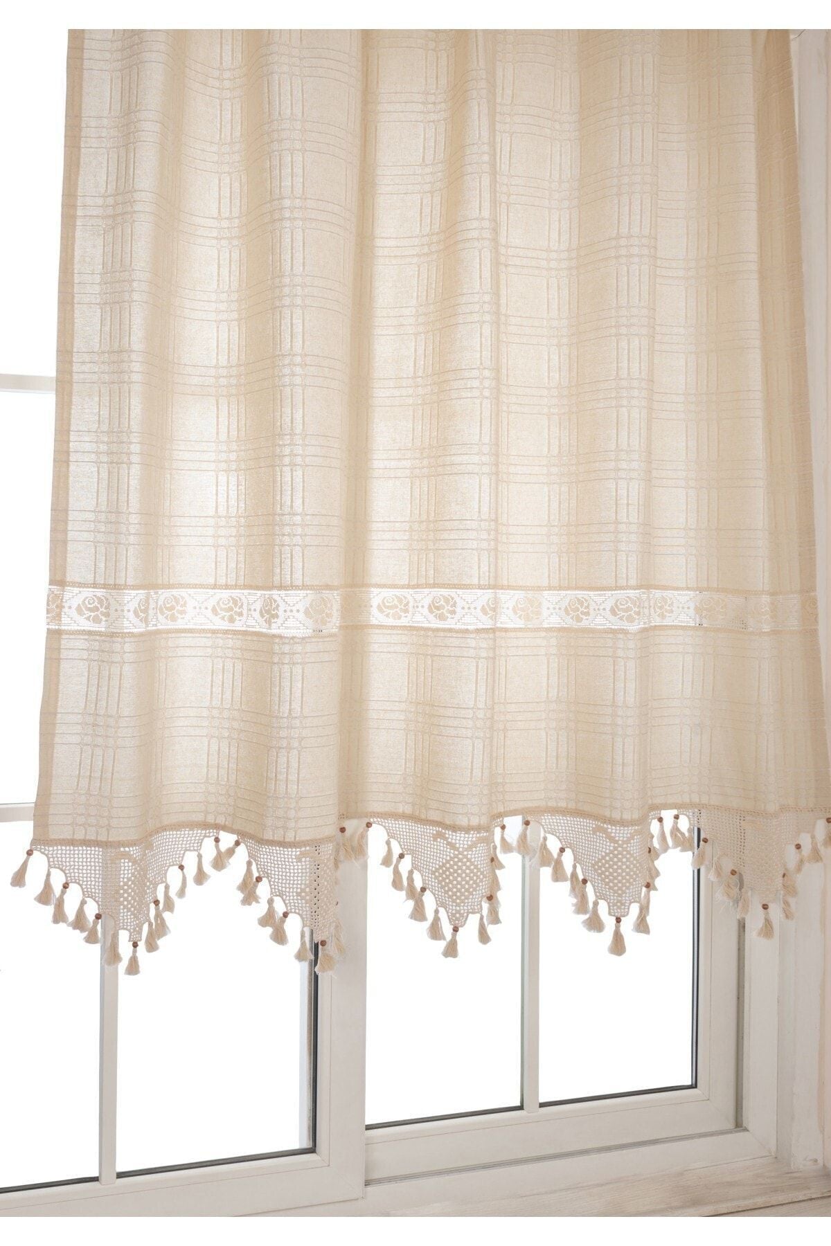 TUNCAY TEKSTİL Buldan Handcrafted Lace Thick Linen Woven Curtain 2