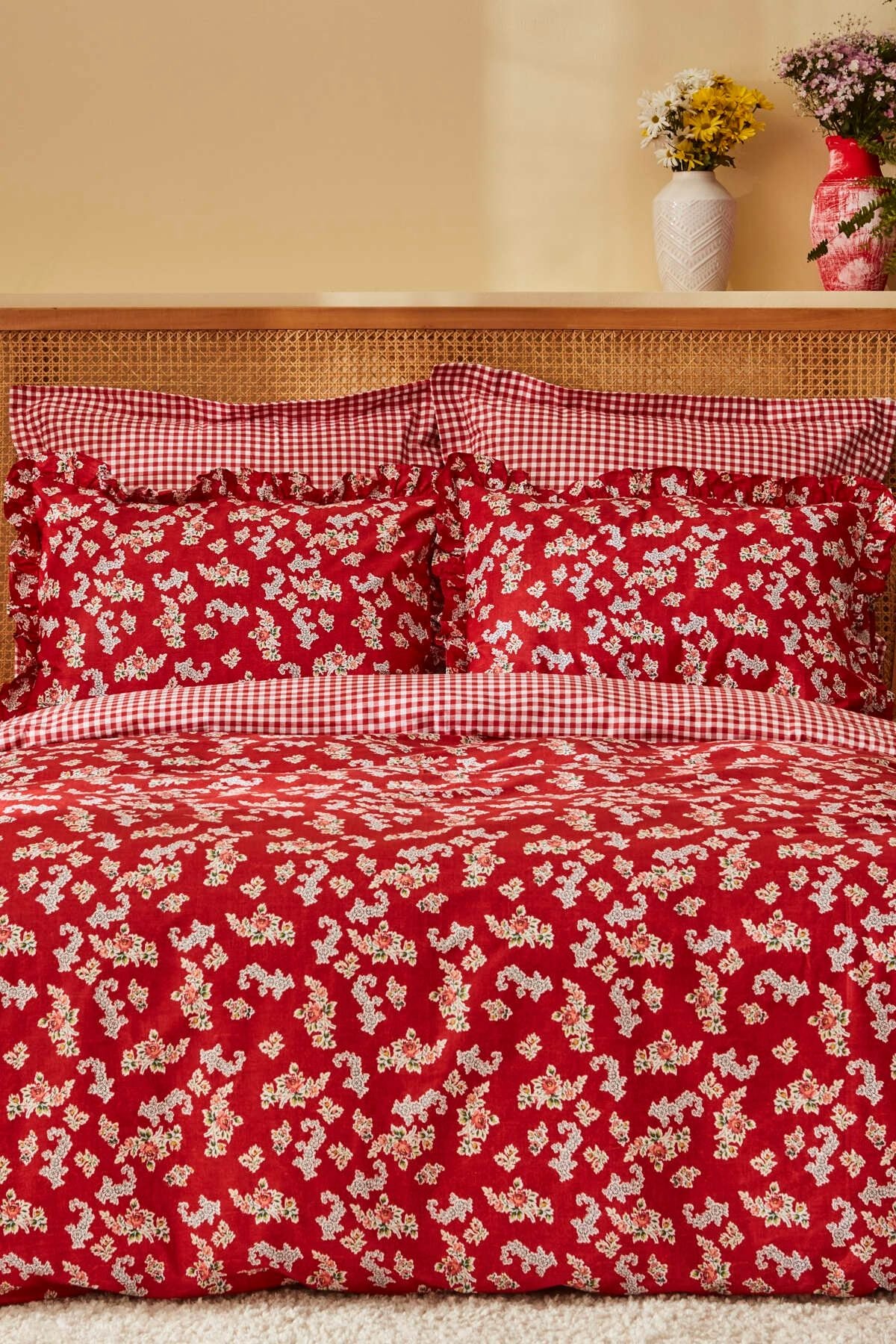 Karaca Home Carlo 100% Cotton Double Duvet Set Red 3