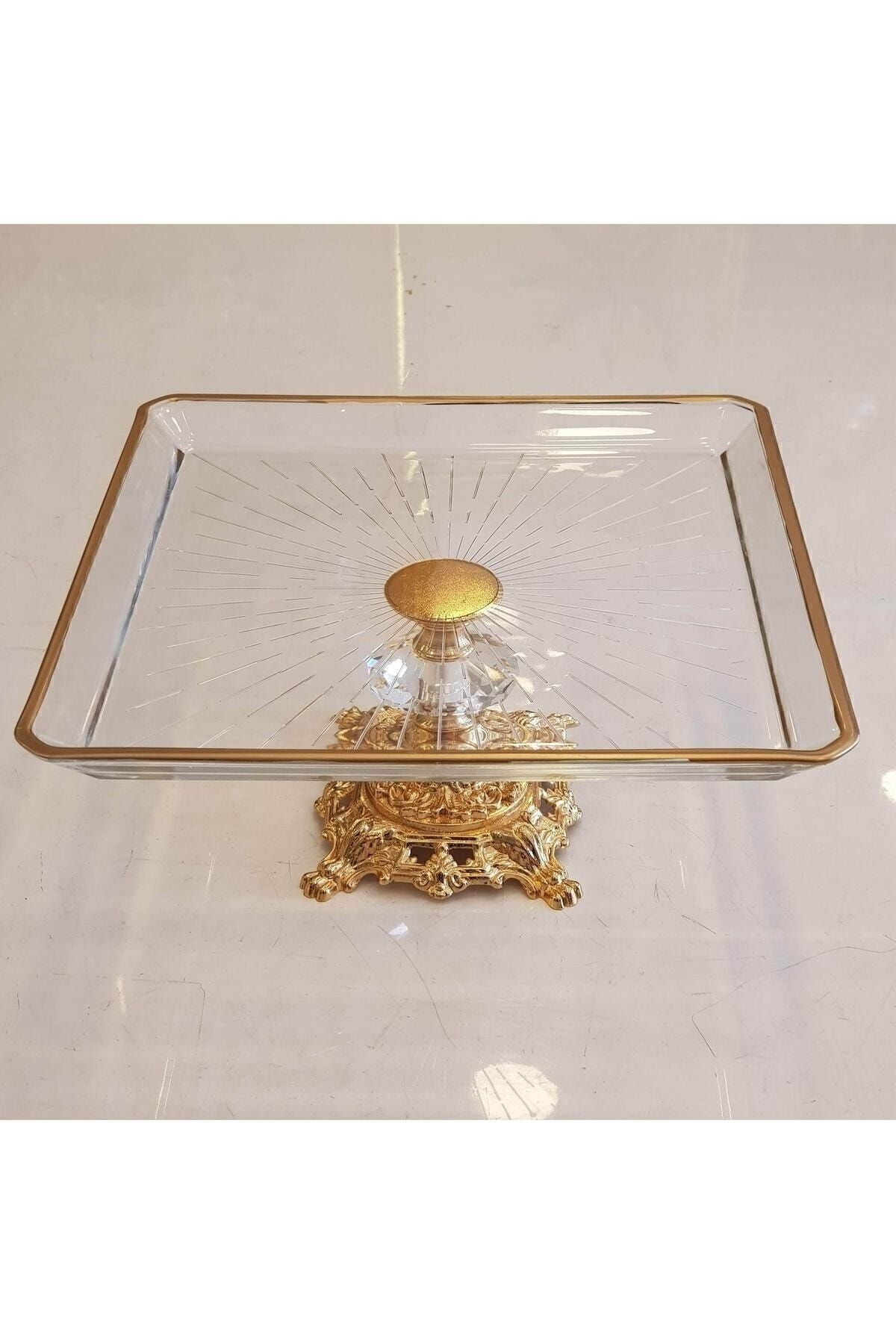 Atabey Home Cast-Legged Gilded Detailed Square Serving Plate Gold 4