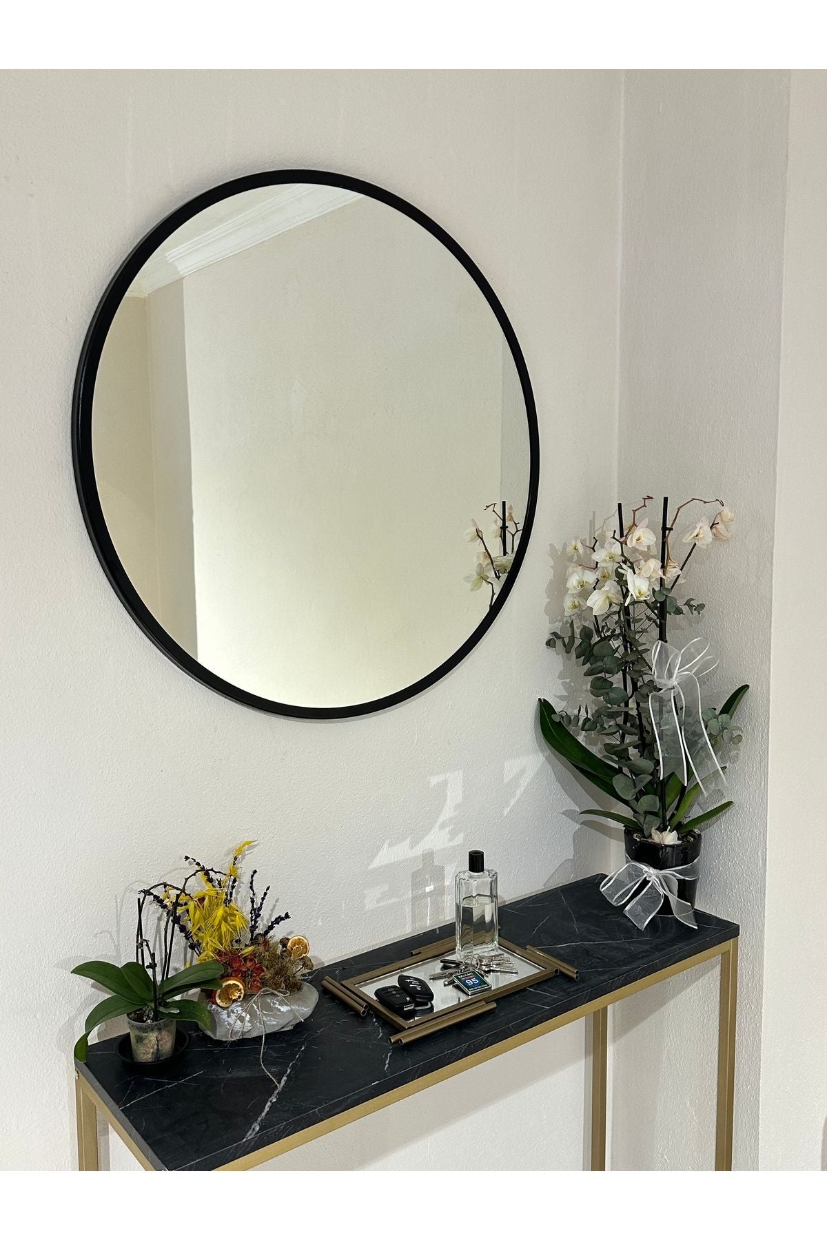 Ersan Dizayn Metal Black Decorative Round Mirror Diameter 70 cm 1