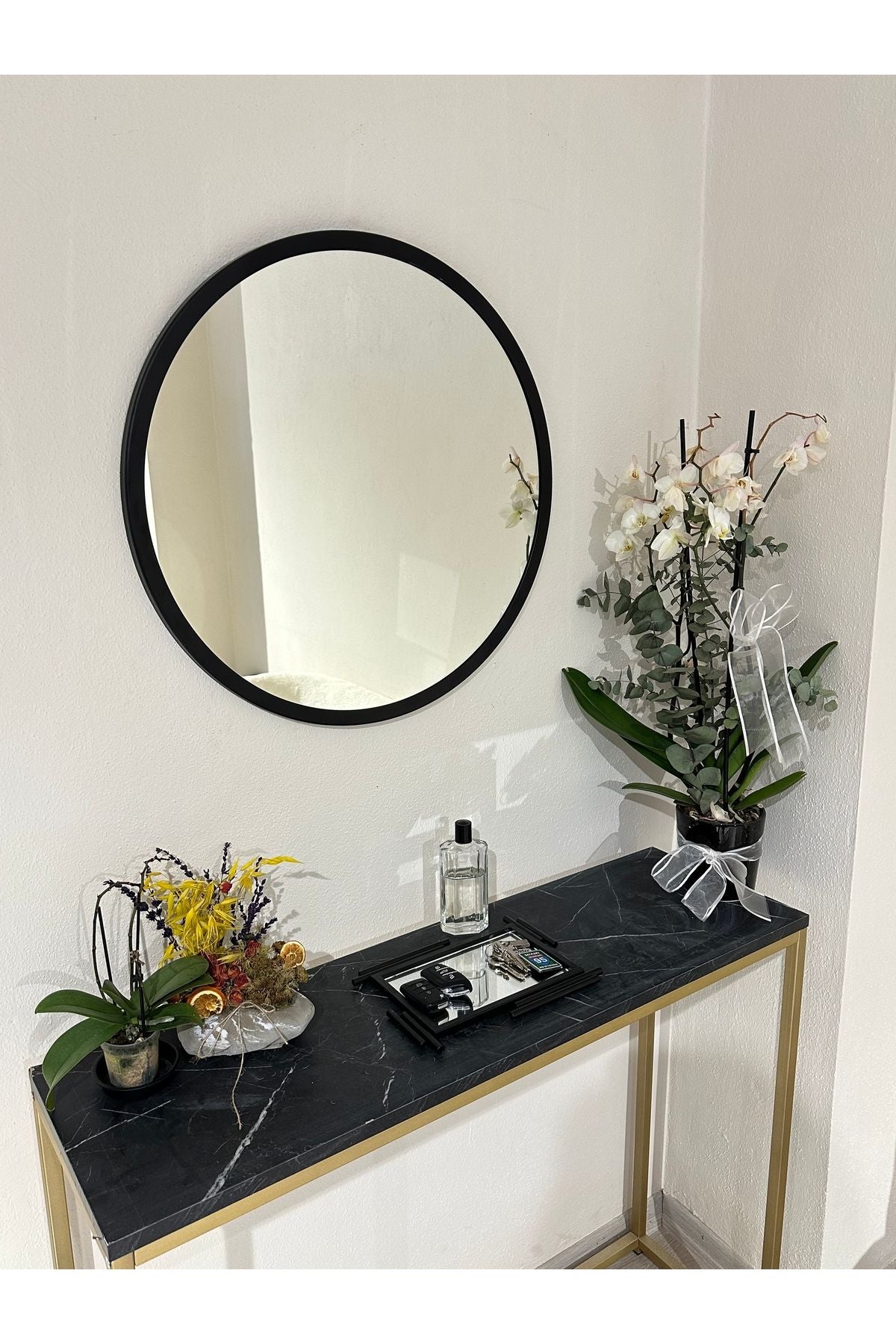 Ersan Dizayn Metal Black Decorative Round Mirror Diameter 60 Cm 3