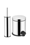 Sas Haus 3lt Chrome 2-Piece Bathroom Set Pedal Trash Can WC Toilet Brush Set Bathroom Trash Can 1