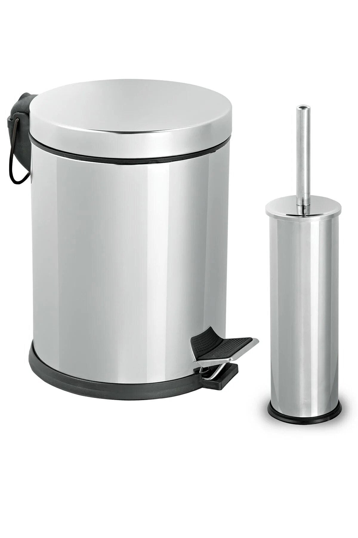 Sas Haus 3lt Chrome 2-Piece Bathroom Set Pedal Trash Can WC Toilet Brush Set Bathroom Trash Can 6