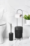 ORSA HOME Black Round Bucket WC Paper Holder and Toilet Brush Set 2