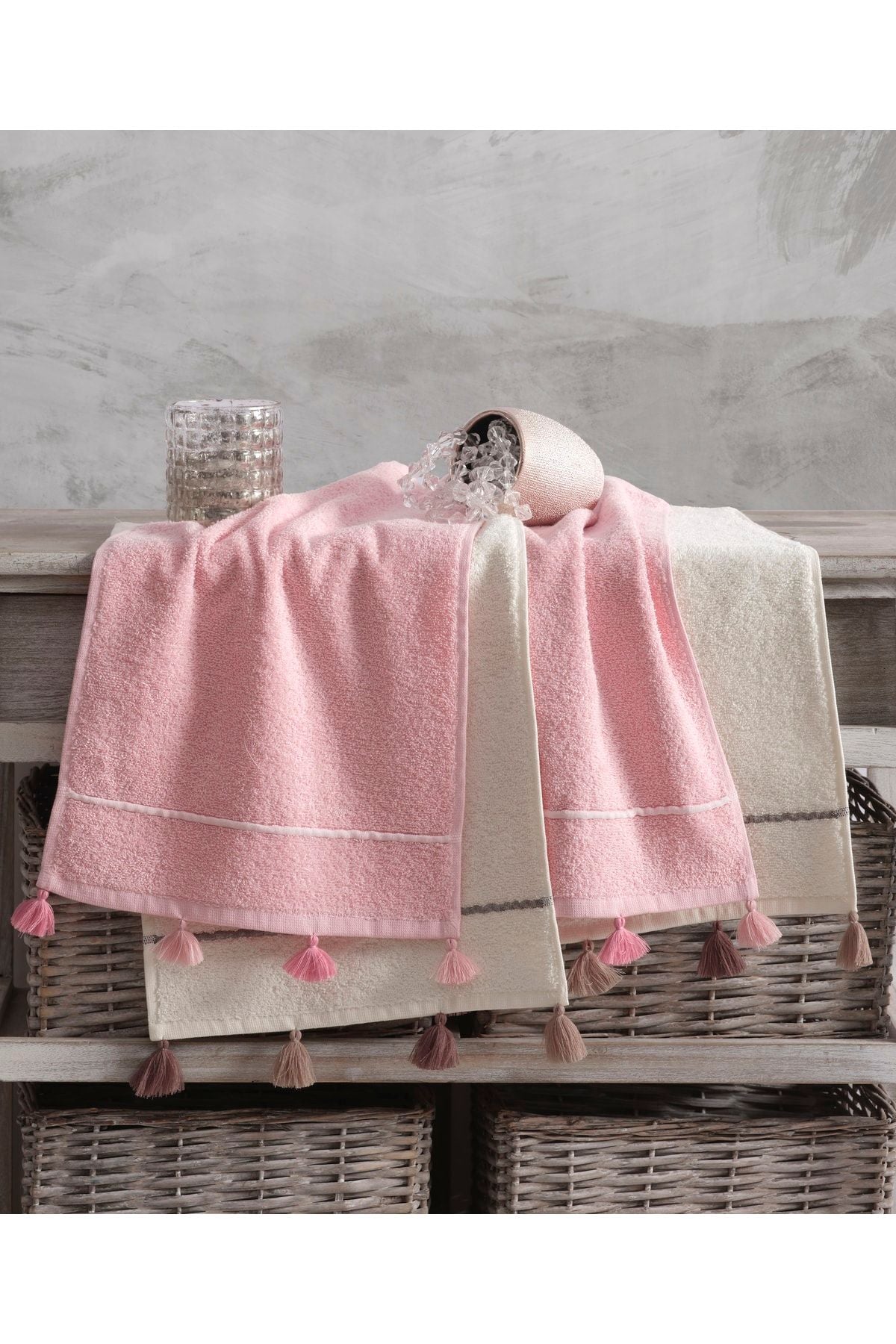 Mariva Home Pompom Pinky (3) 4 Pack Hand Towel Kitchen Towel 1