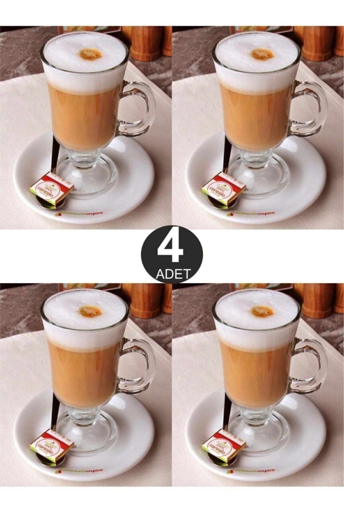 Paşabahçe 4'lü Kulplu Cam Latte Cappuccino Macchiato Nescafe Irish Coffee Kupası Fma074552 1