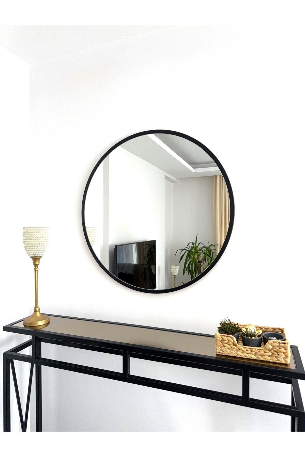 EFFE YAPI DEKOR Black Metal Framed 70 Cm Round Mirror 1