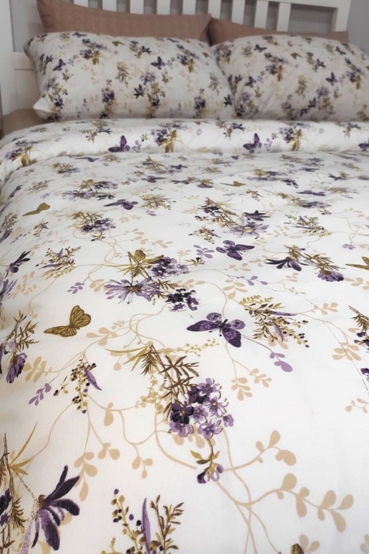 CANDAN ÇEYİZ Purple Butterfly 6-Piece Double Fitted Sheet Bedding Set 2