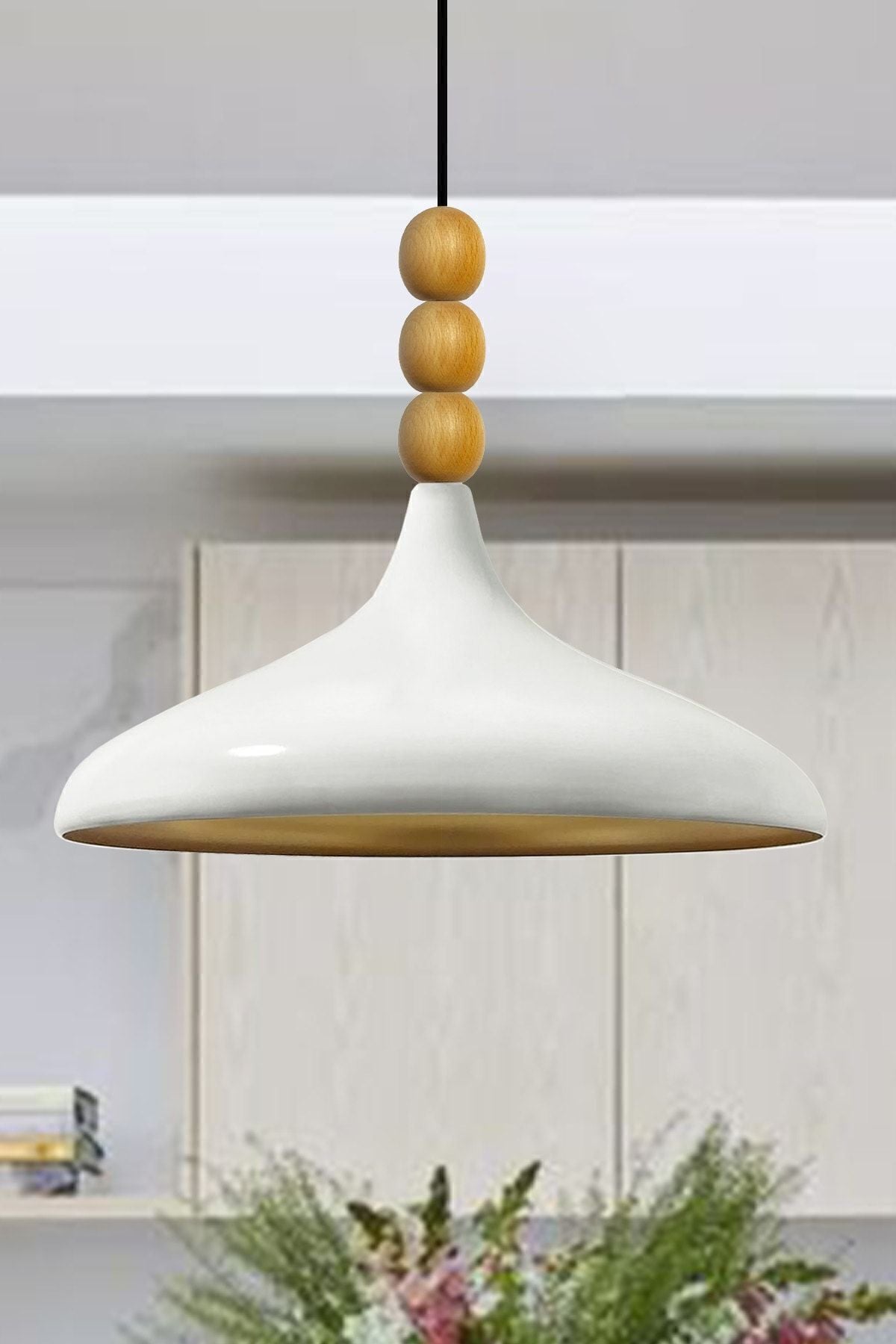 Bamyum White Champion Wooden Beaded Single Pendant Lamp for Living Room Kitchen Boutique Lighting Chandeliers 1