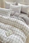 İQON Fitted Sheet Duvet Cover Set Double White Small Square White Grey 1