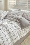 İQON Fitted Sheet Duvet Cover Set Double White Small Square White Grey 3