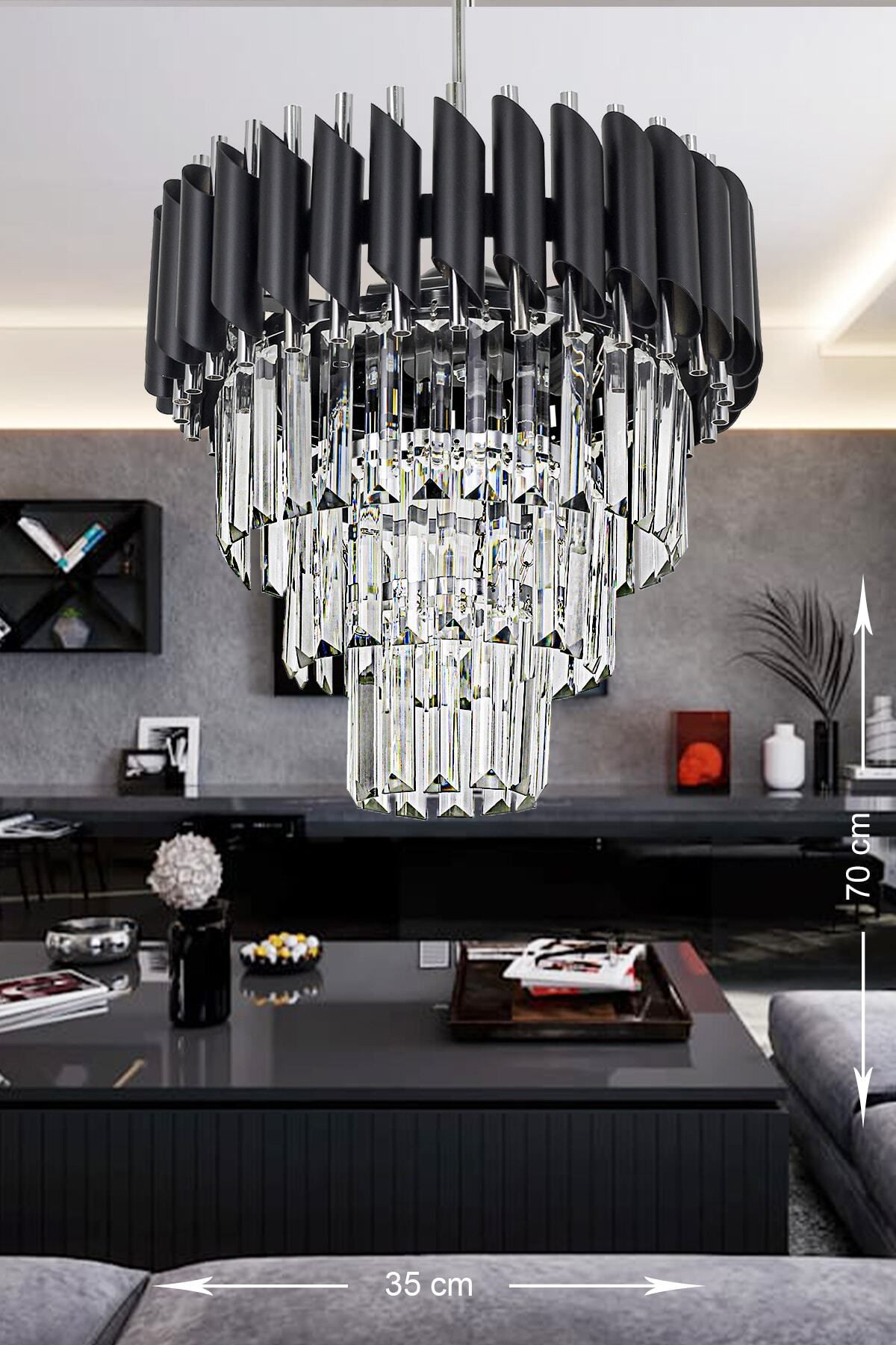 Avizemoda Palmira 35' Luxury Crystal Chandelier - (Black - Chrome) 4