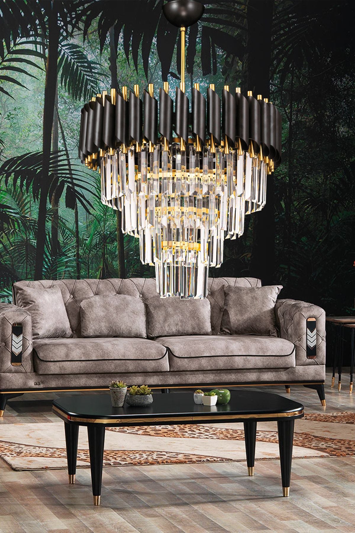 Avizemoda Palmira 45'lik Crystal Lux Chandelier - (Black-Gold) 2