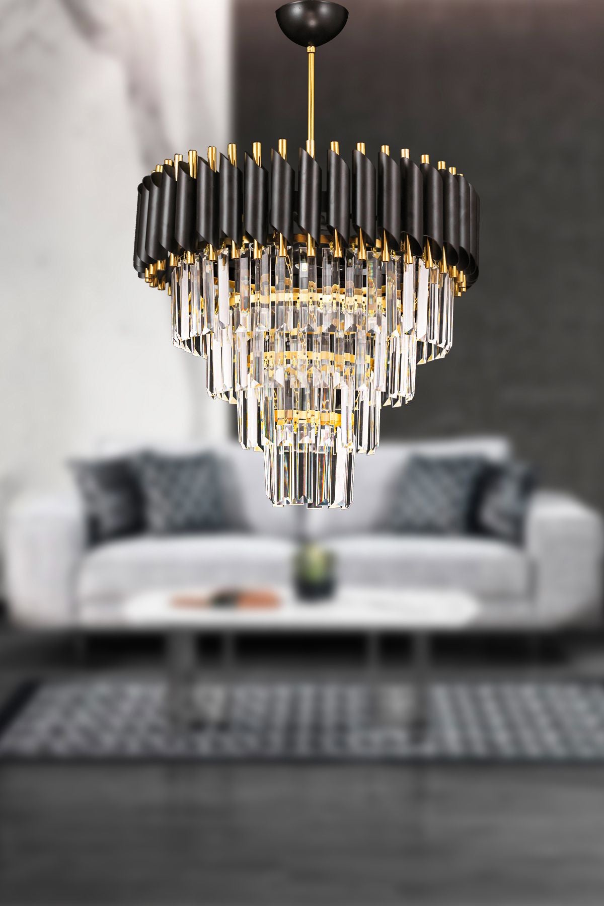 Avizemoda Palmira 45'lik Crystal Lux Chandelier - (Black-Gold) 4