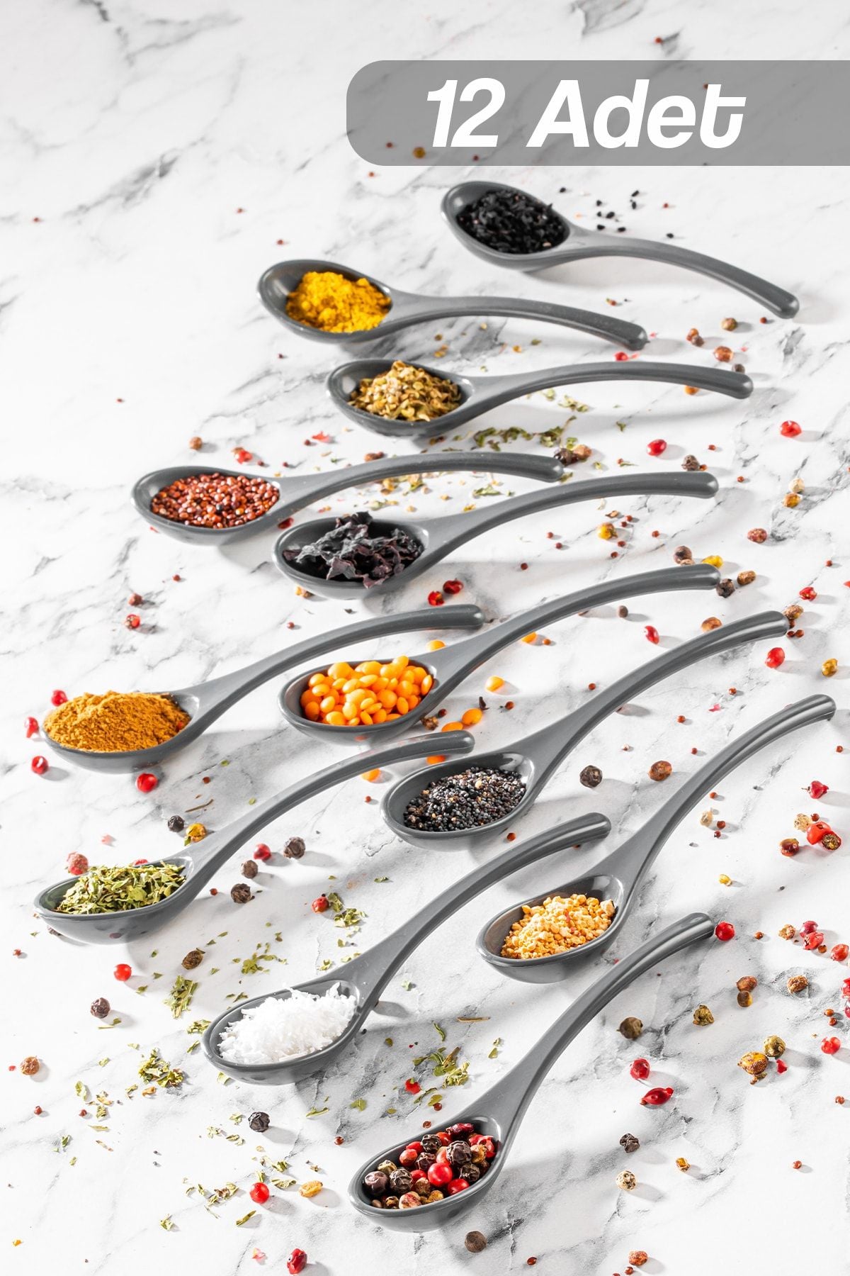 Meleni Home 12 Pieces Spice Spoon - Sugar Jam Spice Spoon Anthracite 1