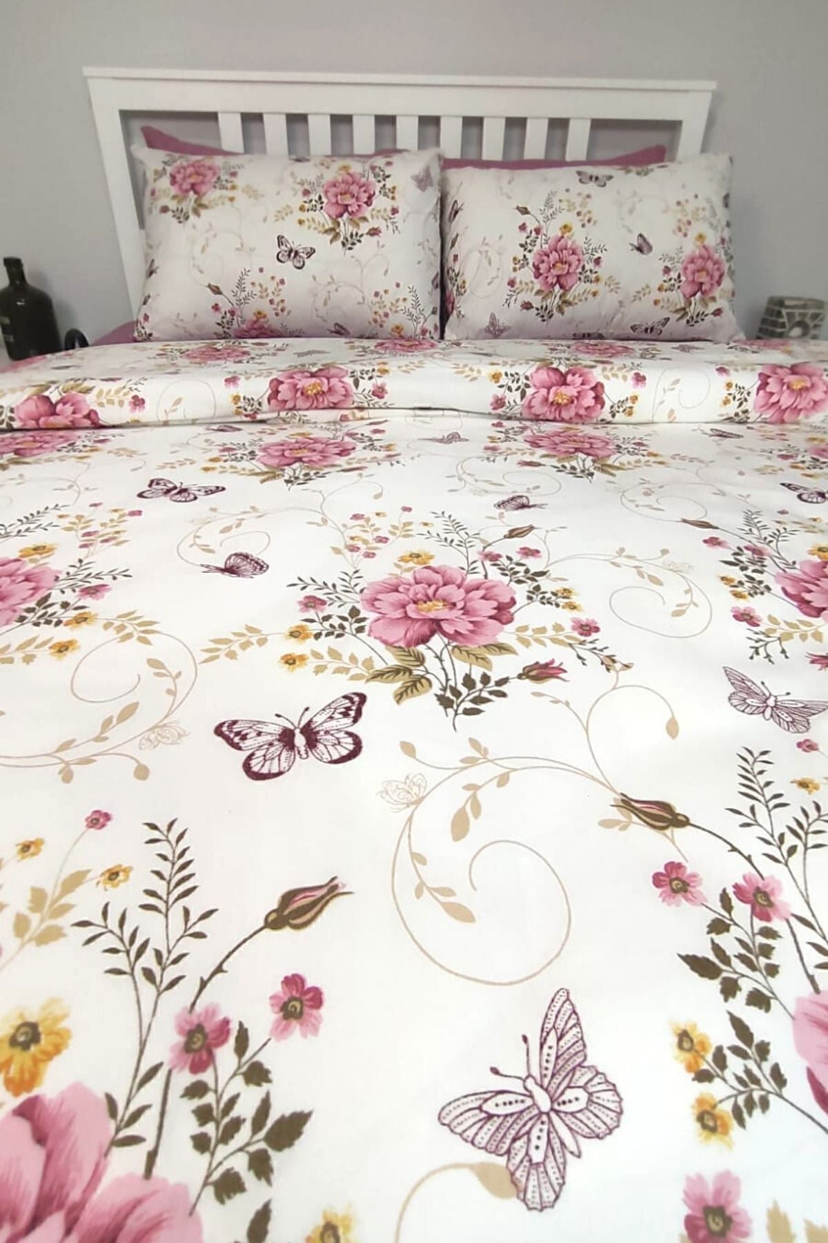 CANDAN ÇEYİZ Buket Pink Floral 6 Piece Double Fitted Sheet Duvet Cover Set 2