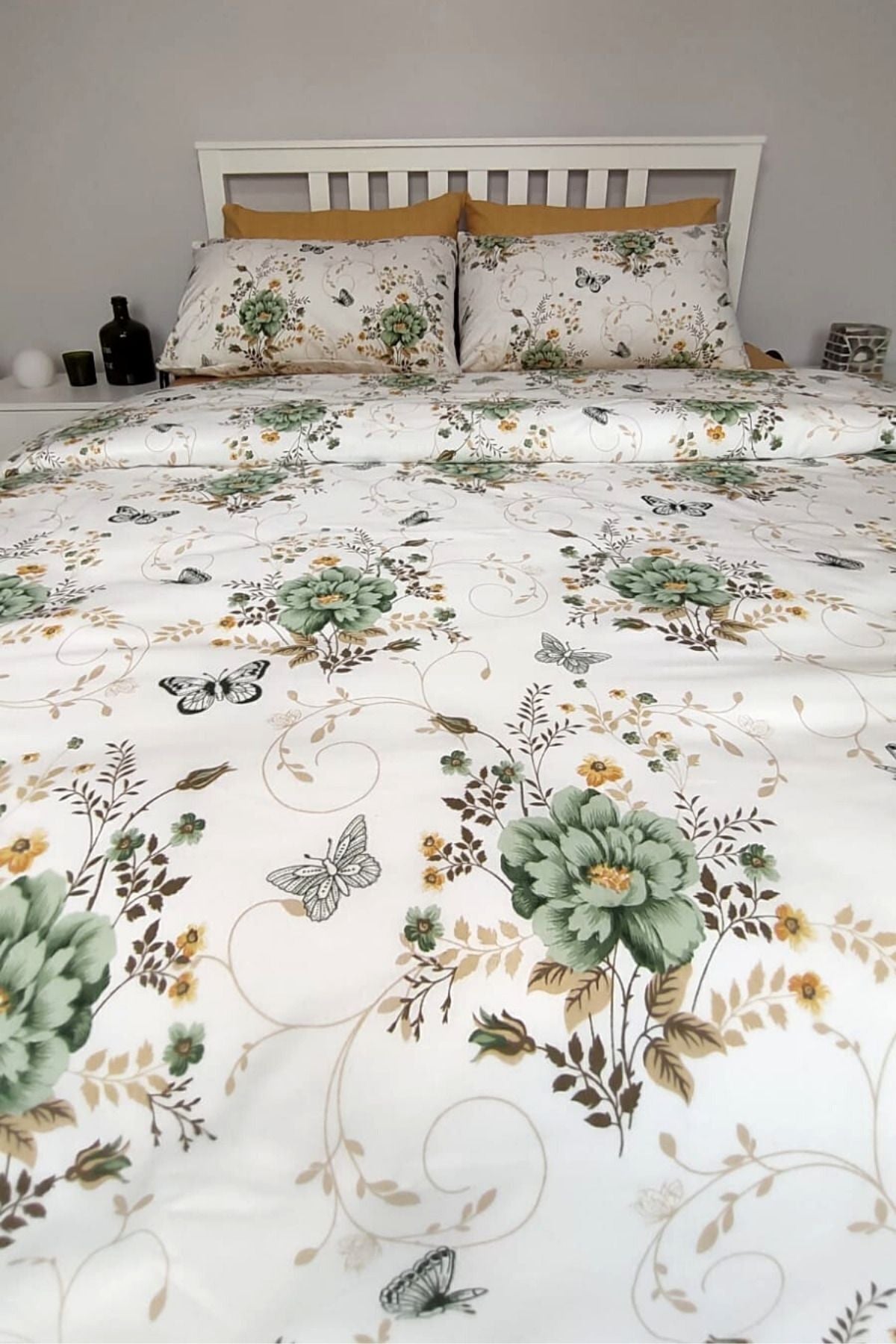 CANDAN ÇEYİZ Buket Green Floral 6 Piece Double Fitted Sheet Bedding Set 4