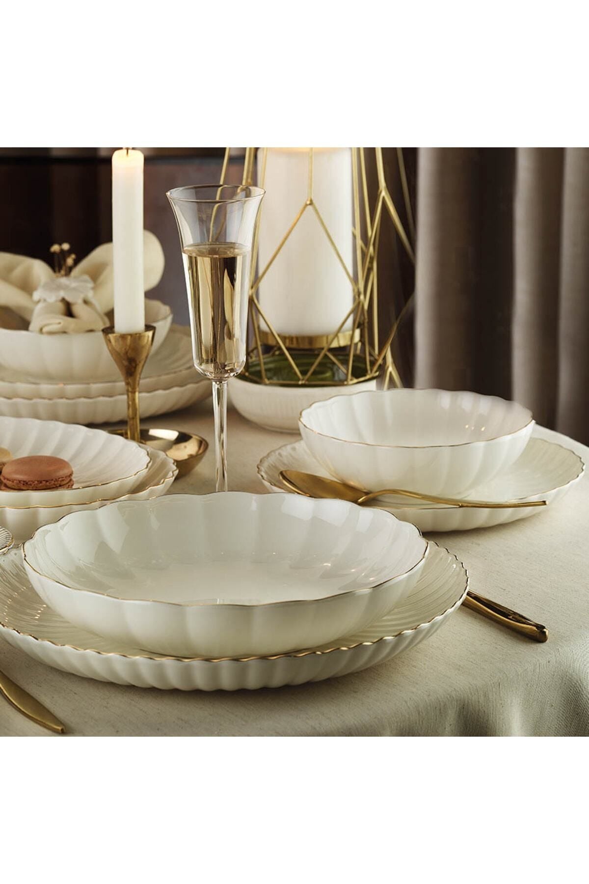 Kütahya Porselen Bone Luz Form 52 Piece Dinner Set Gold Mesh Bnlzf52yt20 3