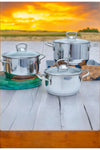 Gökdil Dila 14-16-18 No 6 Piece Steel & Pyrex & Glass Lid & Steel Cookware Set Triple Casserole Set 7