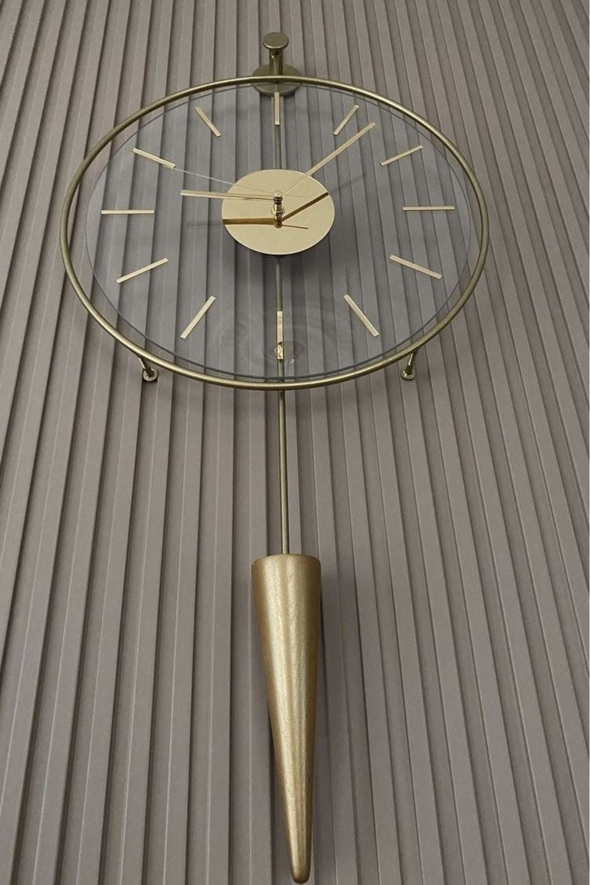 MetaQuartz Aksesuar Gold Gravity Pendulum Elegant Series 37x85, Modern Decorative Metal Glass Wall Clock 5