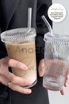 Anadolu Saray Çarşısı Heat-Resistant Borosilicate Glass Lid And Straw Origami Shaped Coffee Serving Glass - 1 Piece 2