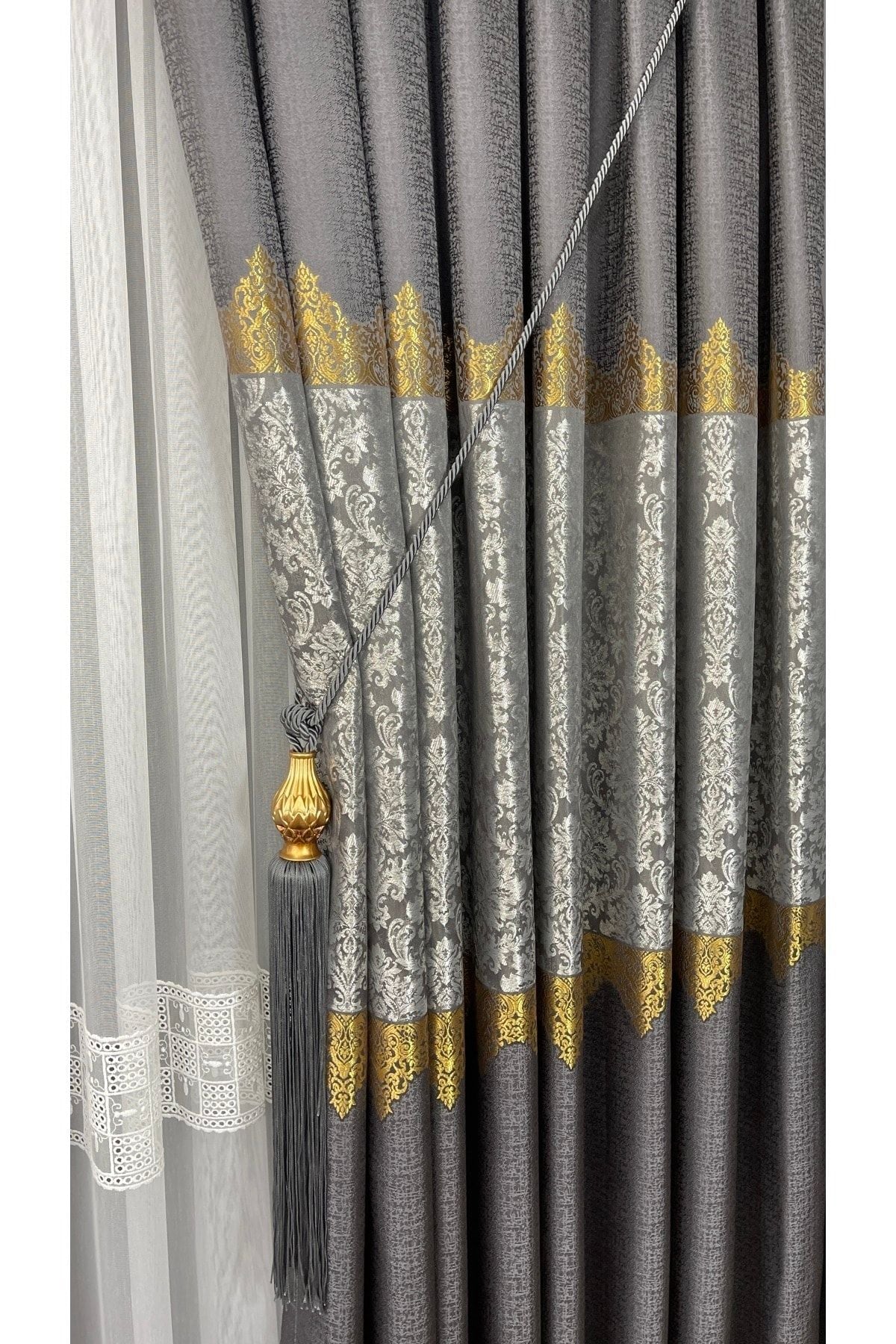 Yuka Pano Curtain Grey Single Panel Tight Pleated Jacquard Semi-Glossy Patterned 100 X 260 3