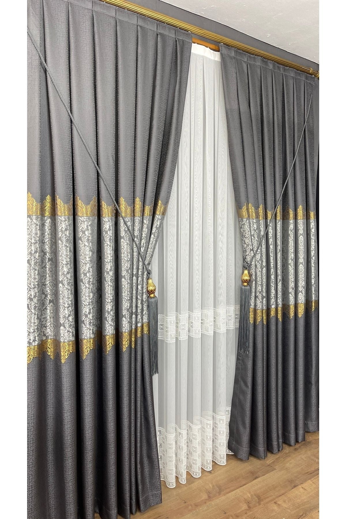 Yuka Pano Curtain Grey Single Panel Tight Pleated Jacquard Semi-Glossy Patterned 100 X 260 6