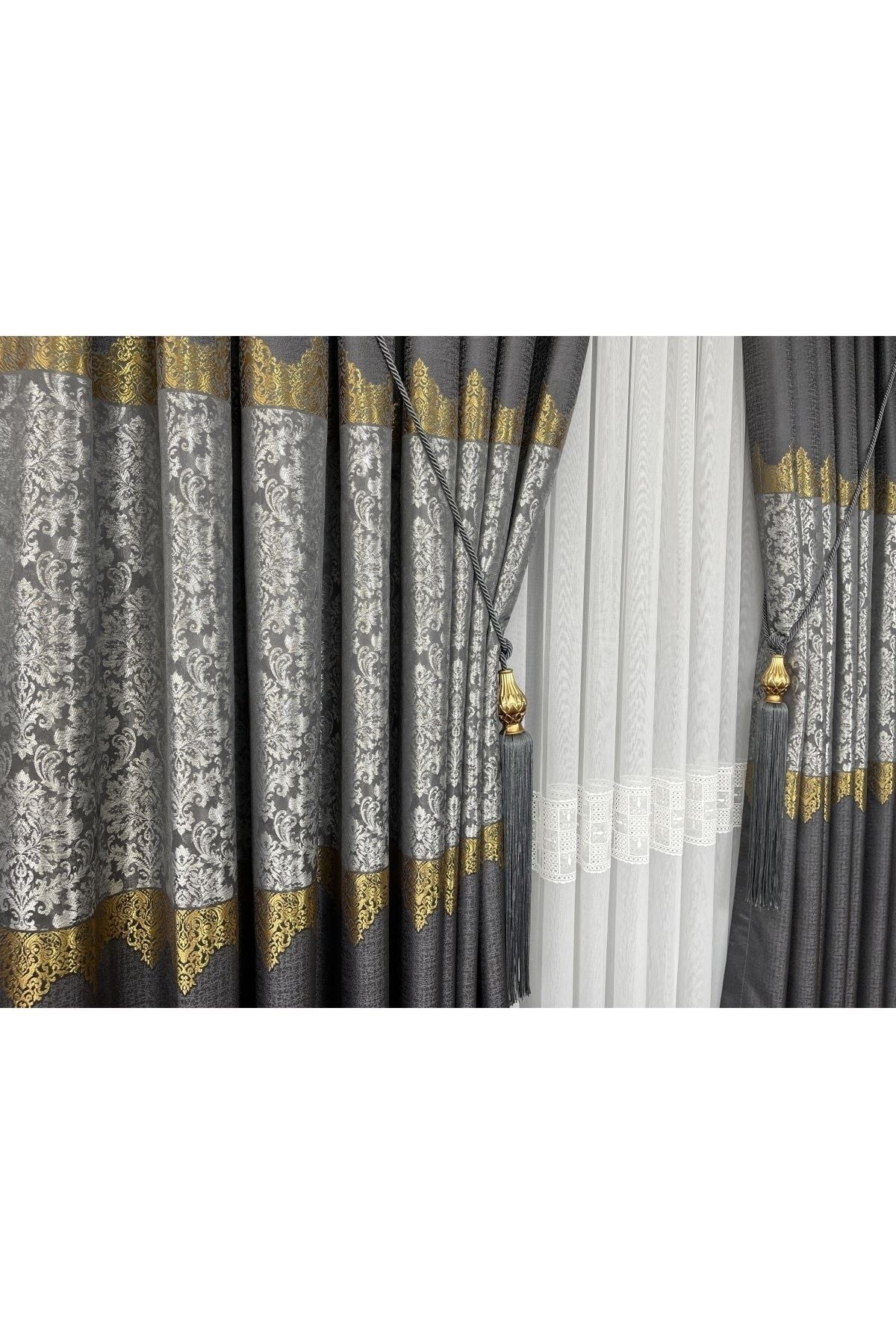 Yuka Pano Curtain Grey Single Panel Tight Pleated Jacquard Semi-Glossy Patterned 100 X 260 8