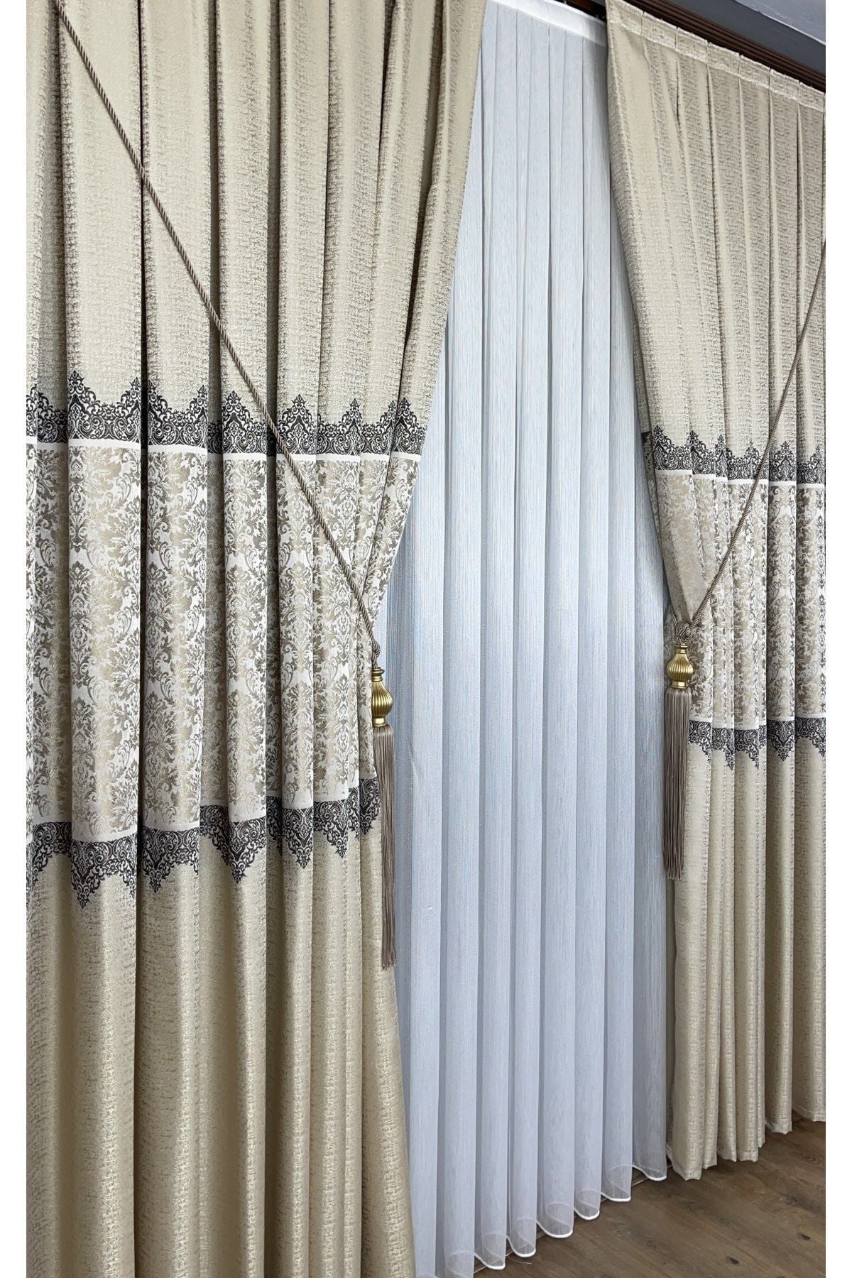 Yuka Pano Fon Curtain Cream Beige Single Panel Tight Pleated Jacquard Semi-Gloss Patterned 100 X 260 6