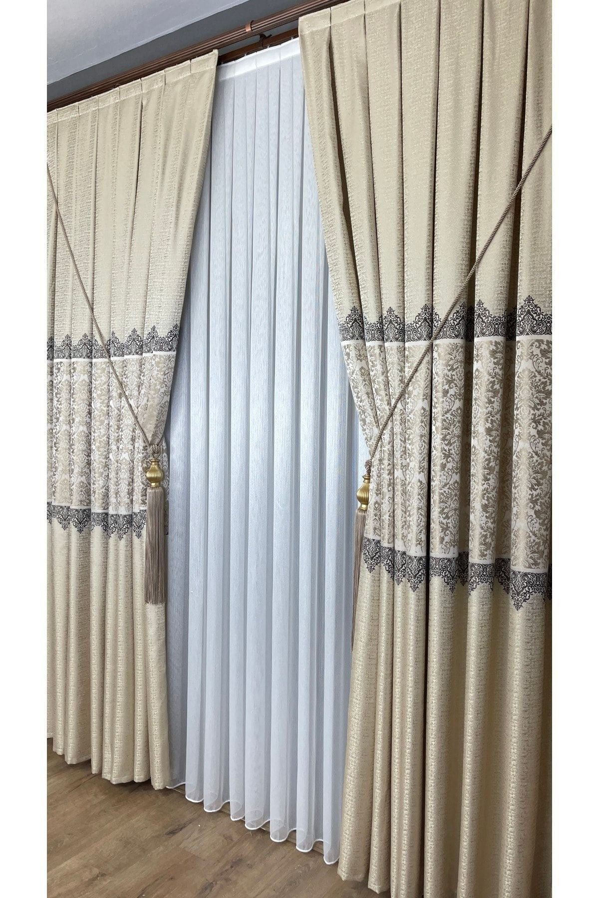 Yuka Pano Fon Curtain Cream Beige Single Panel Tight Pleated Jacquard Semi-Gloss Patterned 100 X 260 7