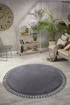 Valery Home Vl Round Comfort Pompon Fringed Plush Anthracite Runner Rug 1