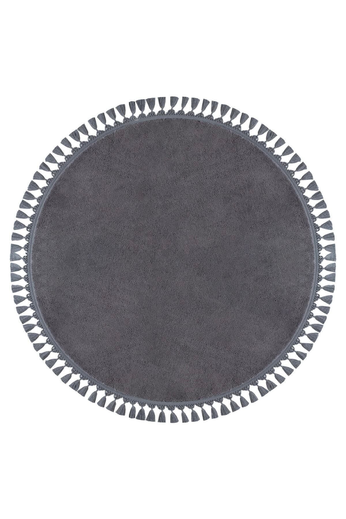 Valery Home Vl Round Comfort Pompon Fringed Plush Anthracite Runner Rug 3