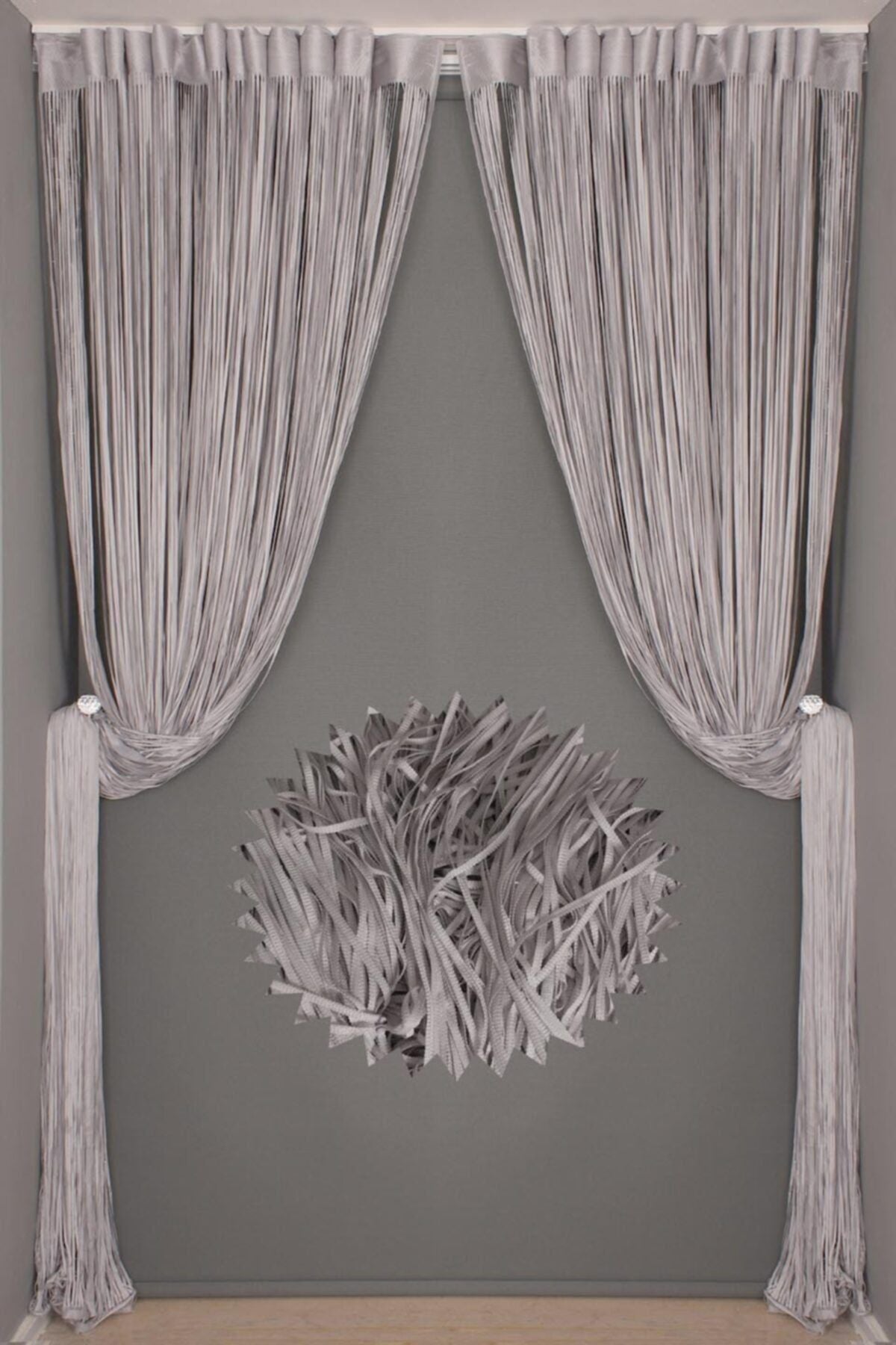 AKÇA TEKSTİL String Model Gray Color String Curtain 300X 270 cm - 2 mm 12