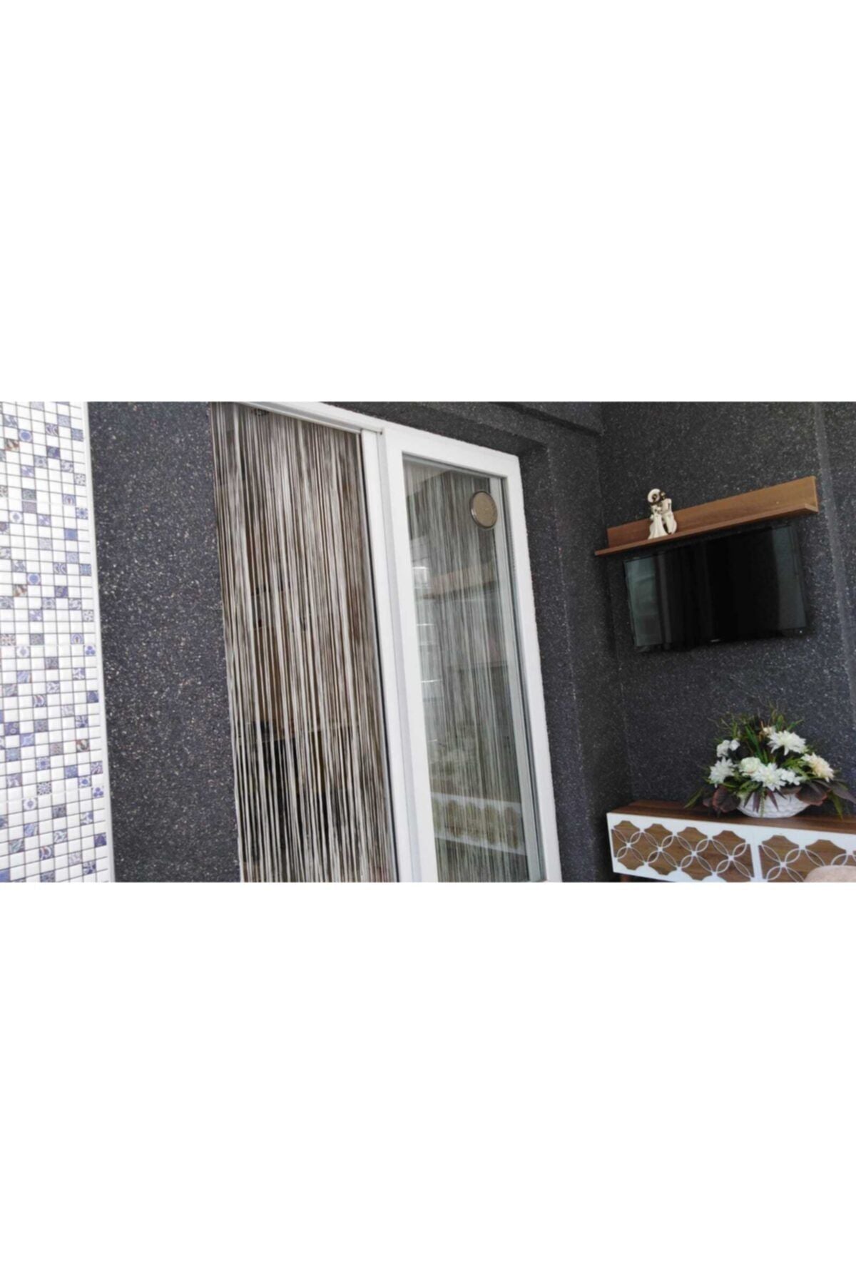 AKÇA TEKSTİL Ip Model Broken White Color String Curtain 300*270 cm 2 mm Strips Woven Buttoned String Curtain 3